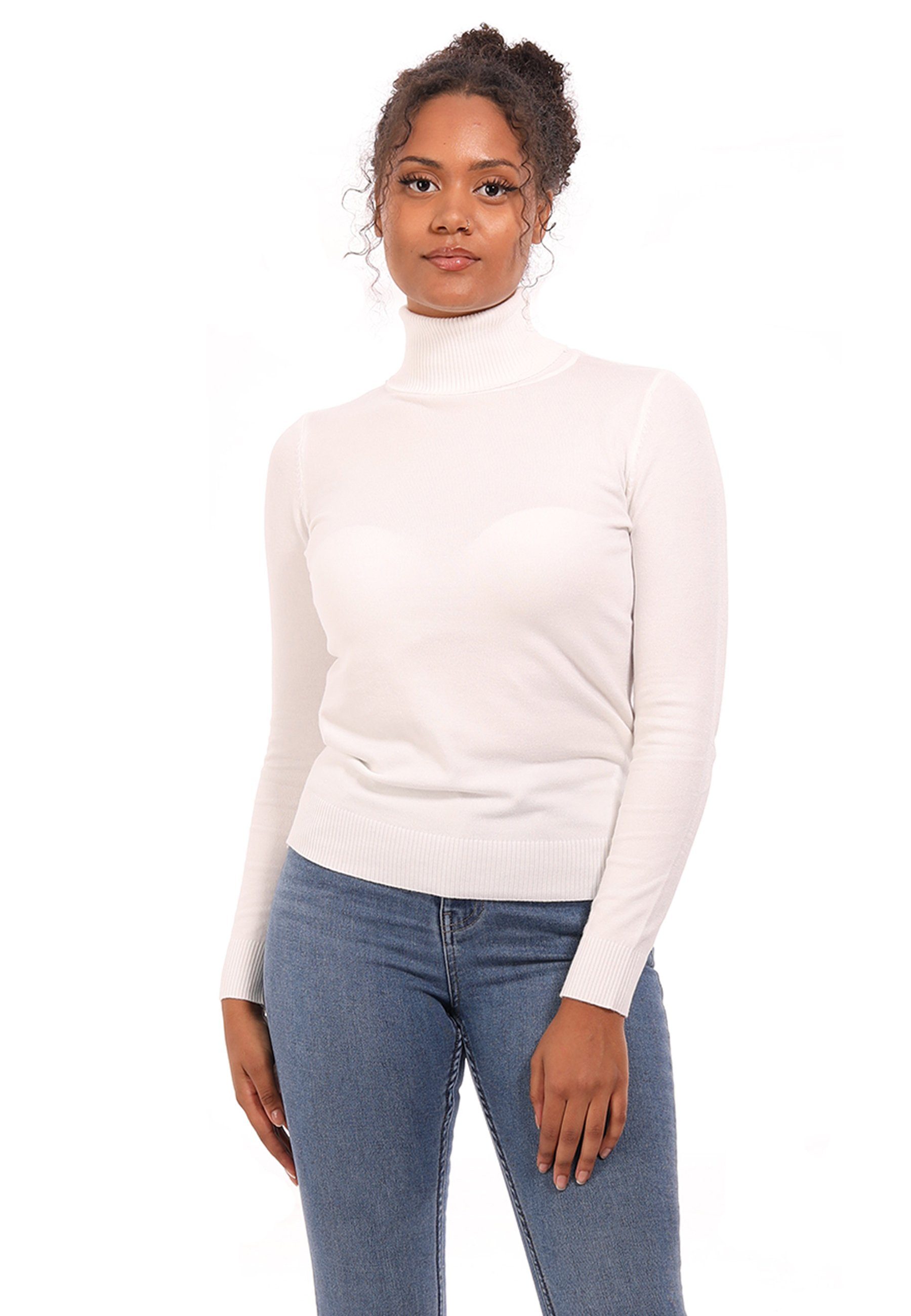 YC Fashion Rollkragen Elegant (1-tlg) casual Pullover & weiß Freizeit Rolli Style Rollkragenpullover Basic Casual