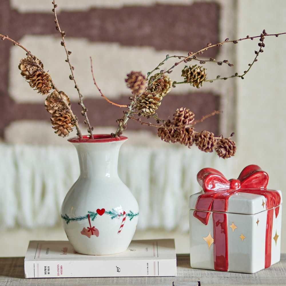 Bloomingville Dekovase Bloomingville Vase YULE Weiß Weihnachtsmotiv 16x10 c günstig online kaufen
