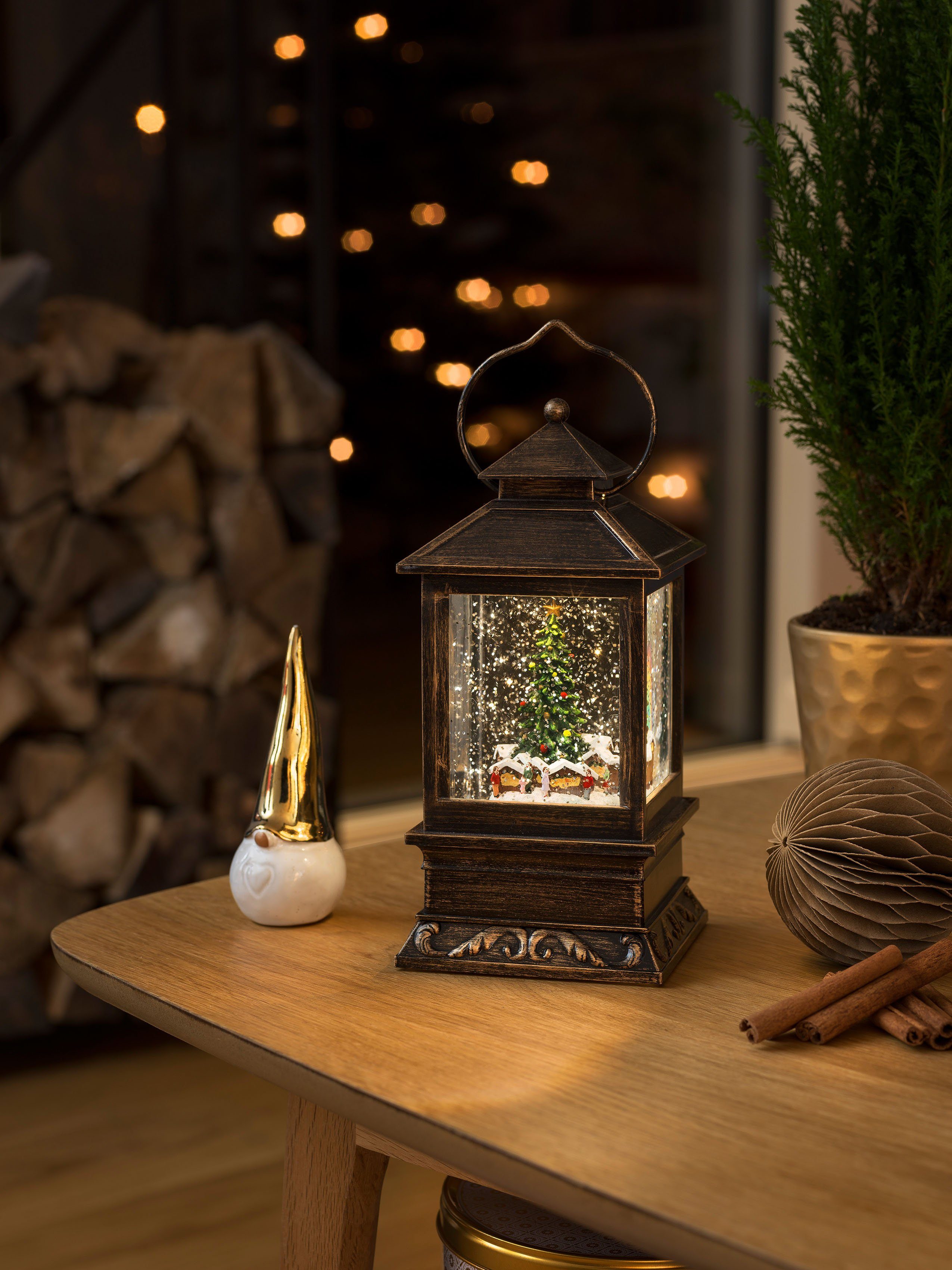 integriert, den Weihnachtsmarkt Warmweiß, KONSTSMIDE LED Dekolicht fest Weihnachtsdeko, wassergefüllt LED Schneelaterne für LED Innenbereich,