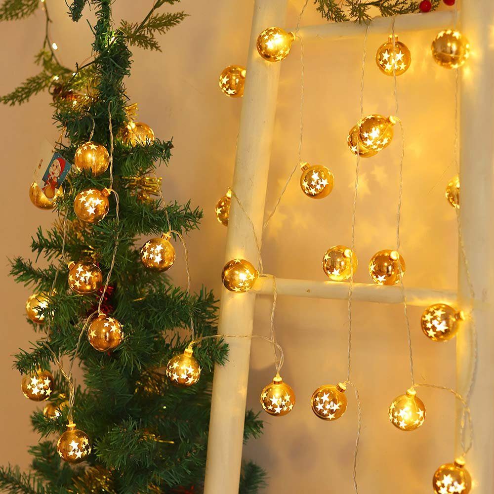 Rosnek LED-Lichterkette 1.5M, Zuckerstange/Stern/Schneemann/Weihnachtsmann für Kugel Schlafzimmer Weihnachtsmotiv, Weihnachtsbaum Deko, goldene batterie