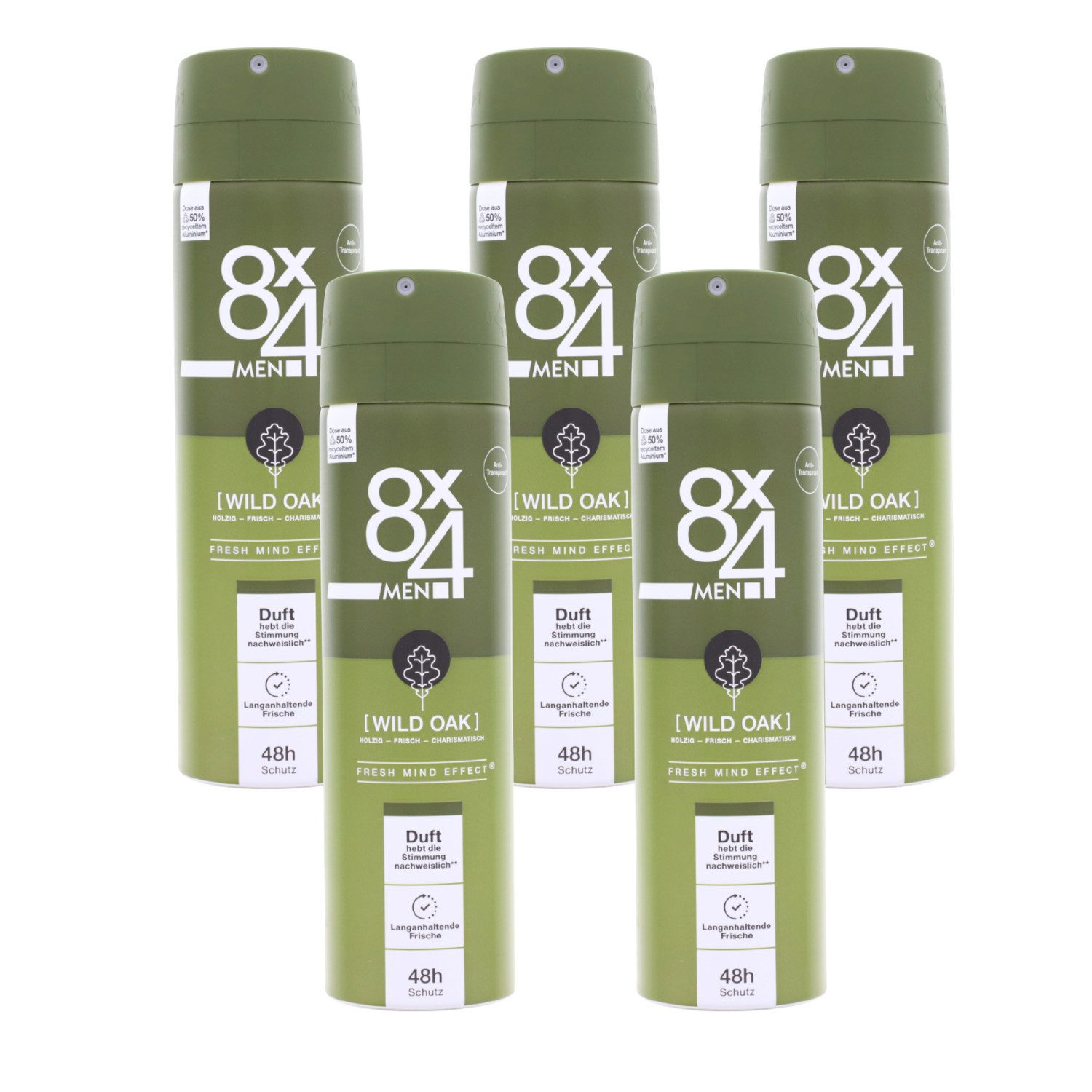 8x4 Deo-Spray 5 Stck. 8x4 Men Wild Oak 48h Schutz Anti Transpirant Spray je 150ml