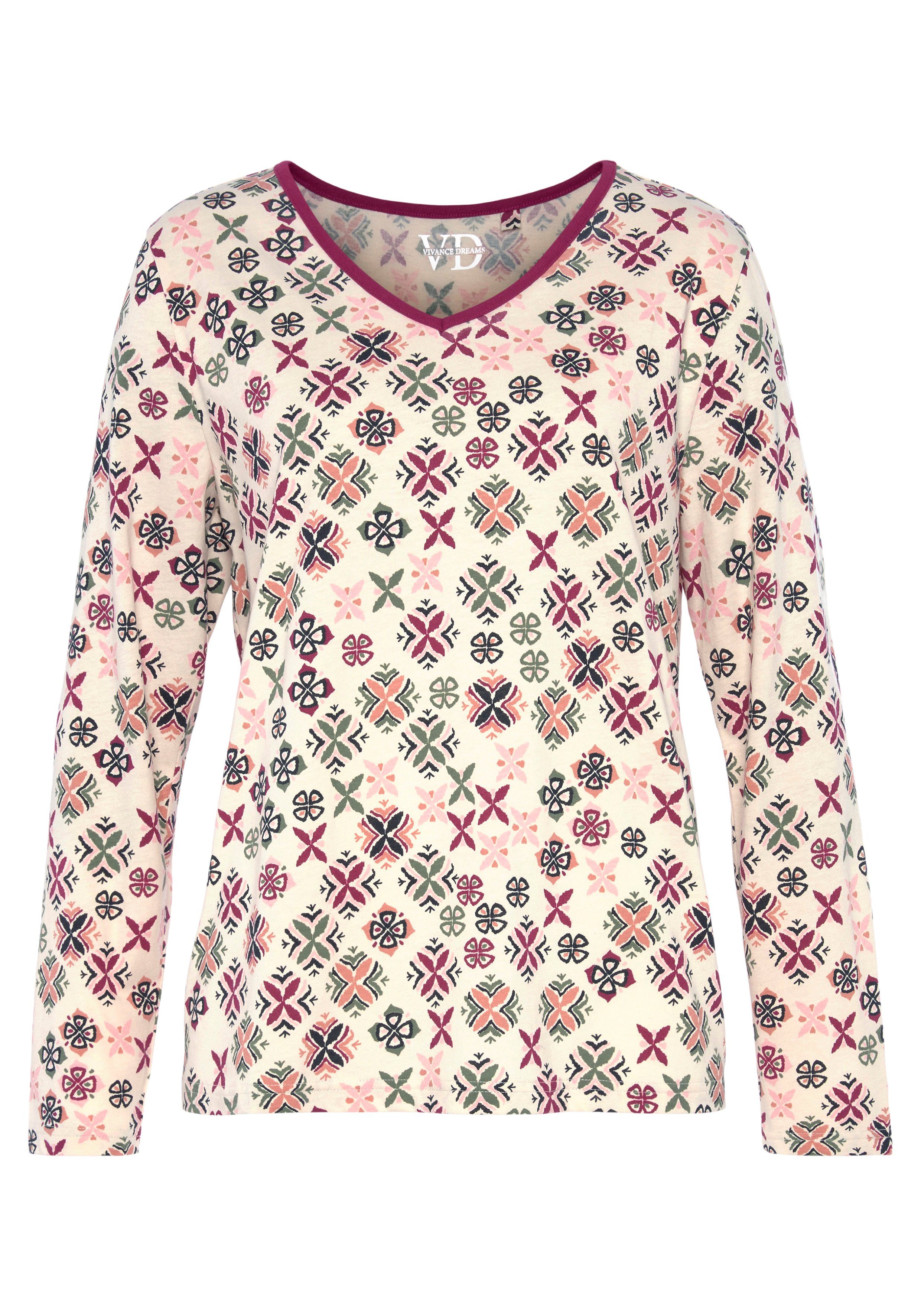 Vivance Dreams Pyjama (Packung, 2 Alloverdruck mit burgunder-gemustert tlg) grafisch-floralem