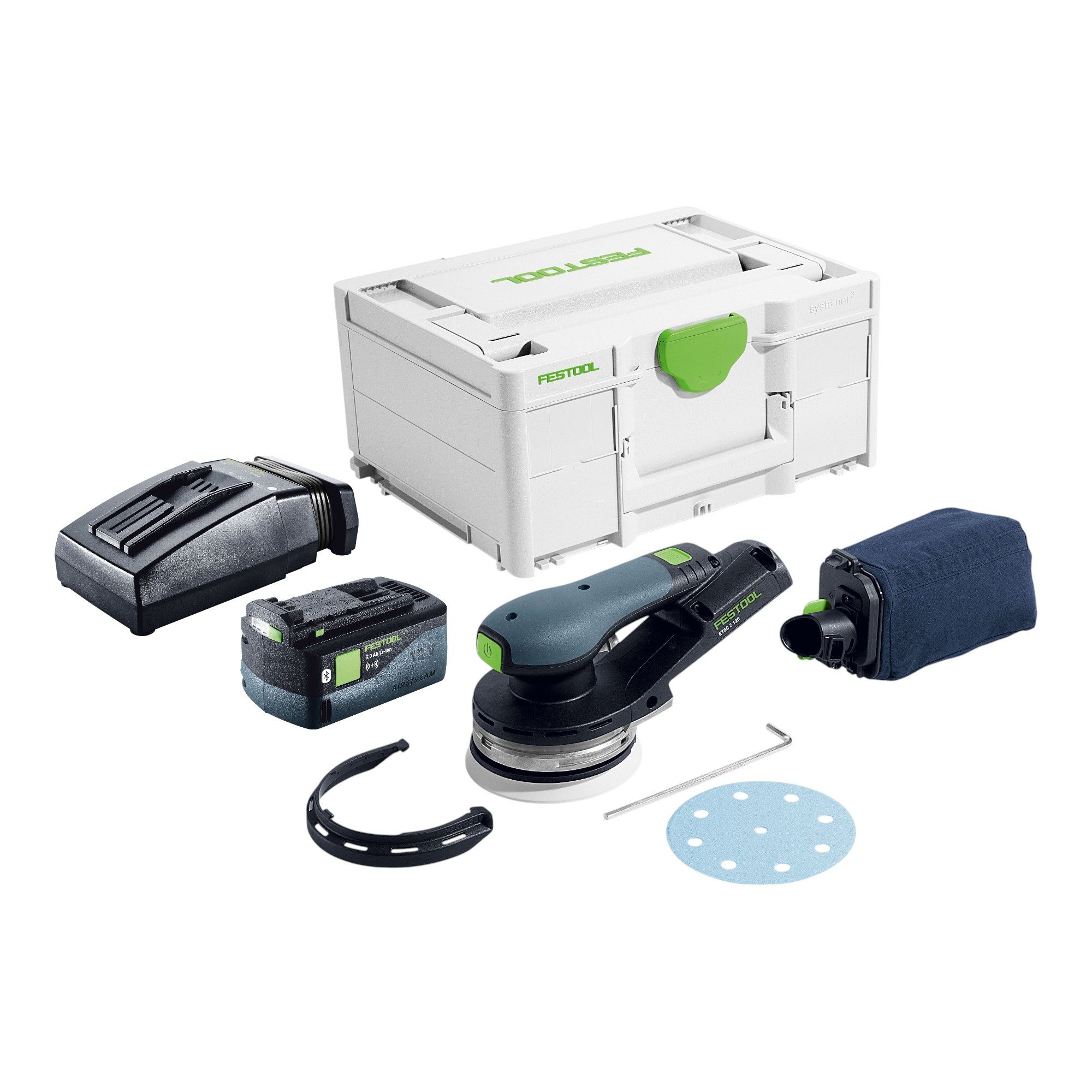 FESTOOL Exzenterschleifer ETSC 2 125-Basic 18 V 125 mm + 1x Akku 5,0 Ah + Ladegerät + Systainer
