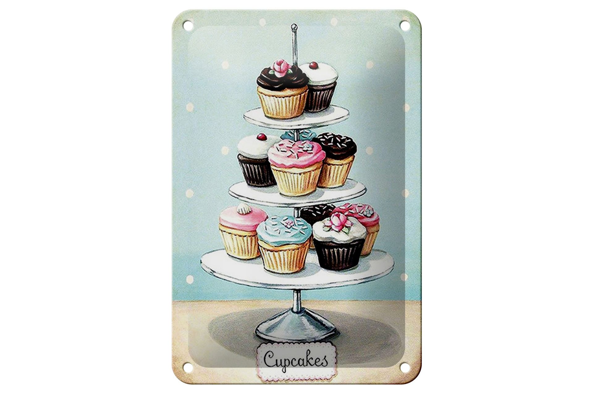 Femer GmbH Metallschild Süßigkeiten 12x18cm Cupcakes kleine Kuchen, (1 St), gewölbte Oberfläche, abgerundete Ecken, umgeschlagene Kanten