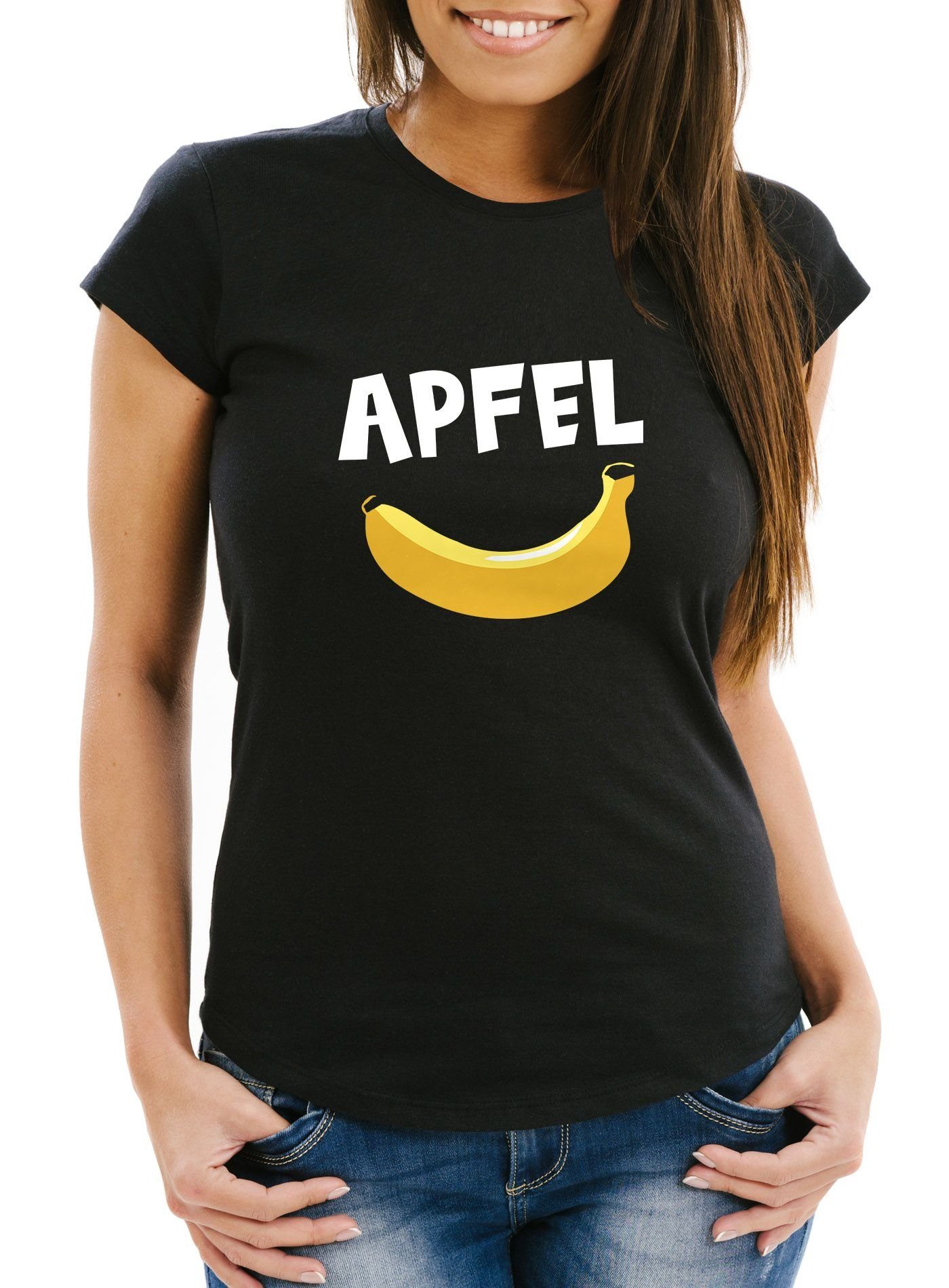 MoonWorks Print-Shirt Damen T-Shirt lustiger Aufdruck Apfel Banane Witz Scherz Nonsens mit Print