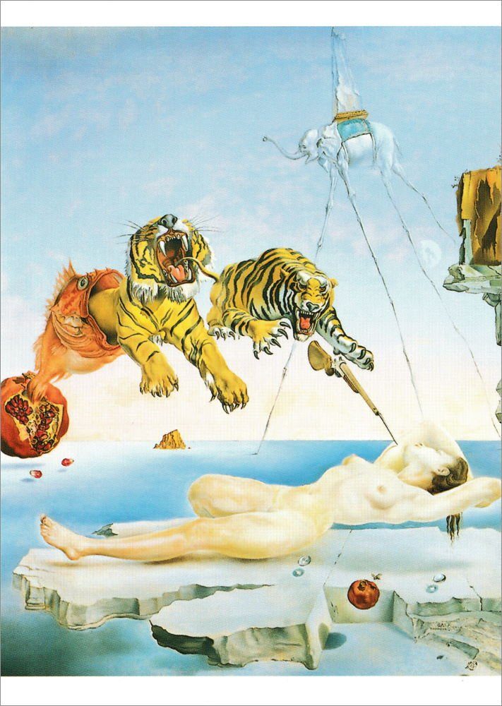 den ..." Flug verursacht Postkarte Dalí Salvador einer "Traum, Kunstkarte durch