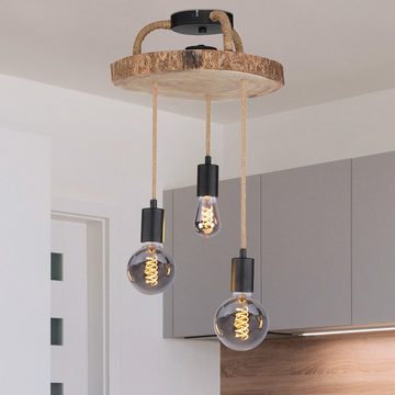 etc-shop LED Pendelleuchte, Leuchtmittel inklusive, Warmweiß, Vintage Hänge Leuchte Decken Strahler Hanfseil Holz Pendel Lampe