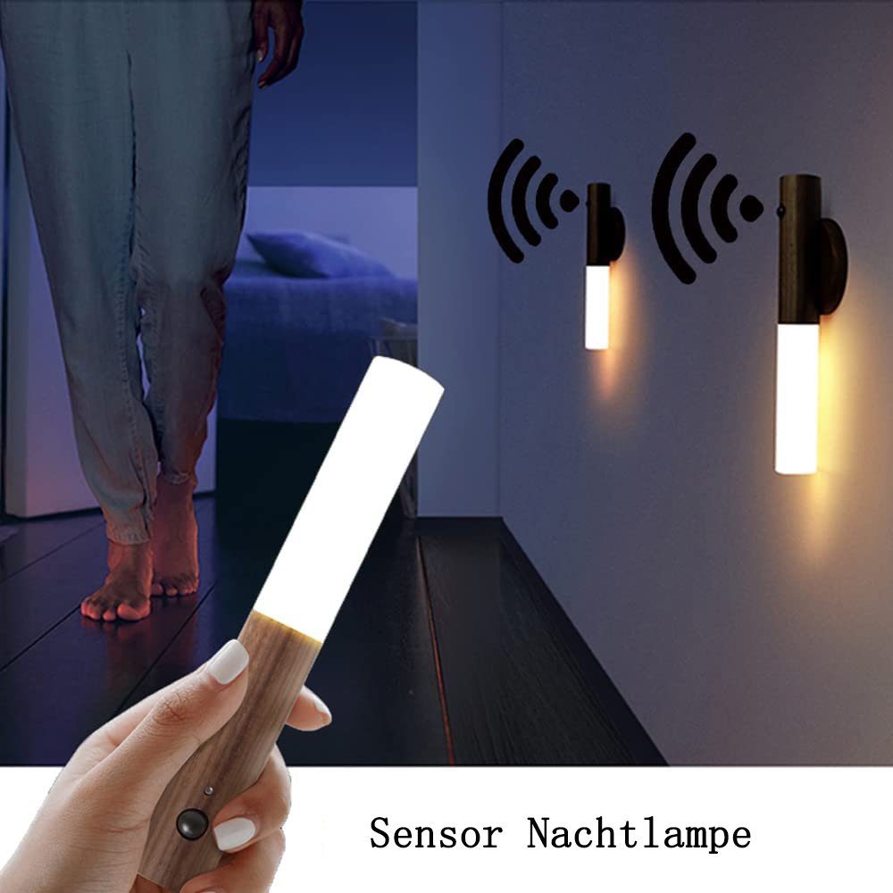 GelldG Wandleuchte USB Aufladbar Sensorlicht Holz Wandlampe ‎‎braun mit Bewegungsmelder, Wandleuchte Innen