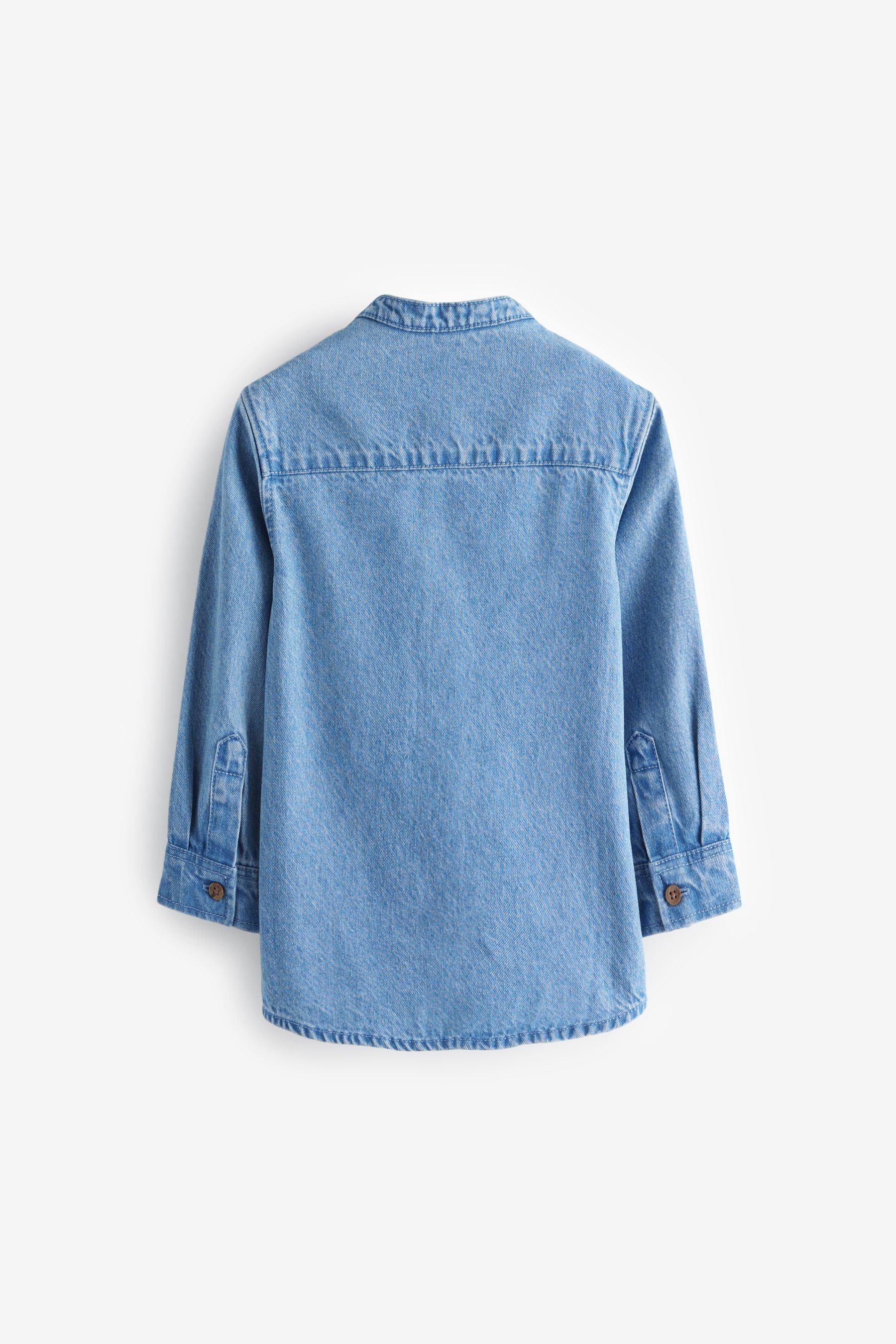 Next Langarmhemd Jeanshemd mit Henley-Kragen 100 % Baumwolle (1-tlg)