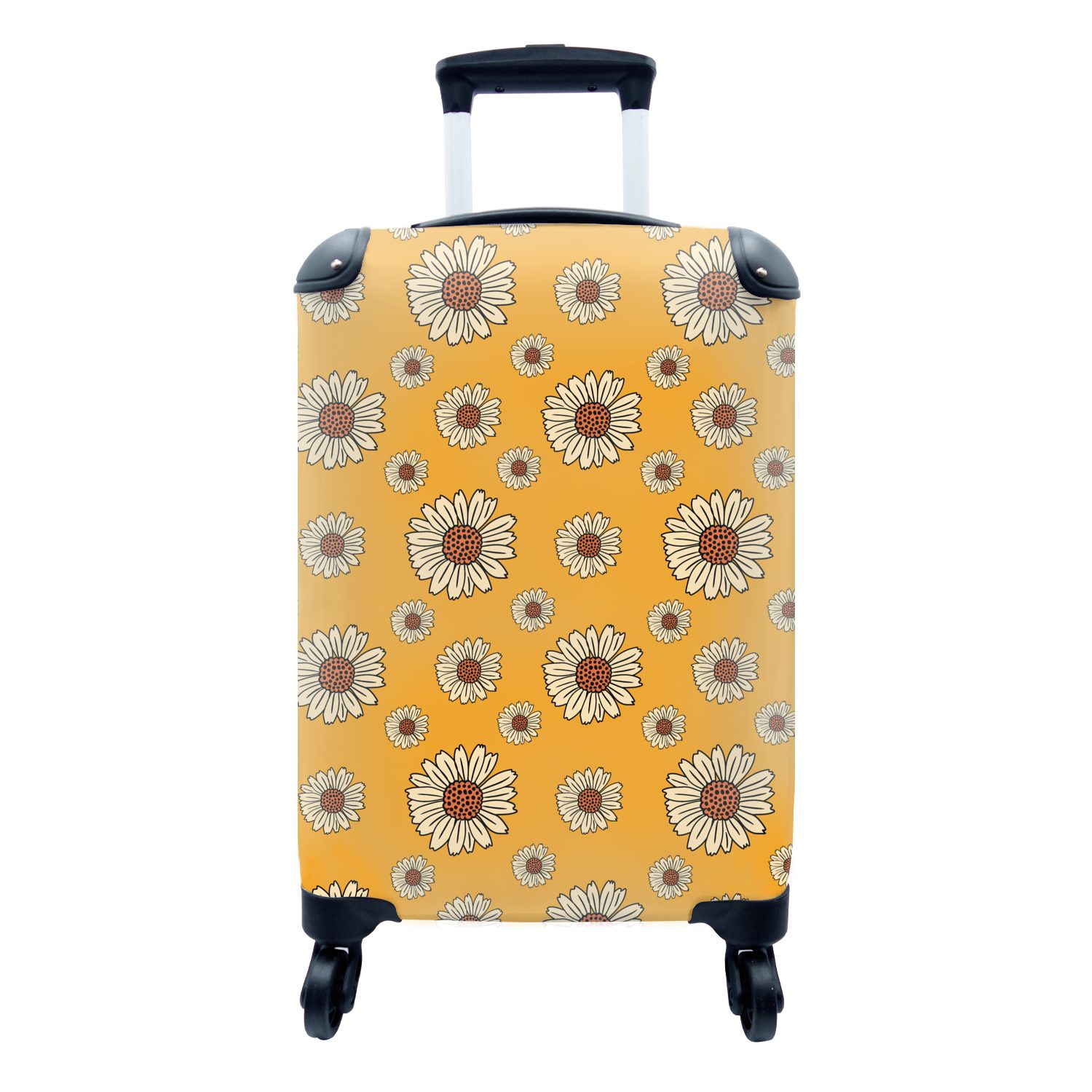 MuchoWow Handgepäckkoffer Muster - Vintage - Blumen - Gelb, 4 Rollen, Reisetasche mit rollen, Handgepäck für Ferien, Trolley, Reisekoffer