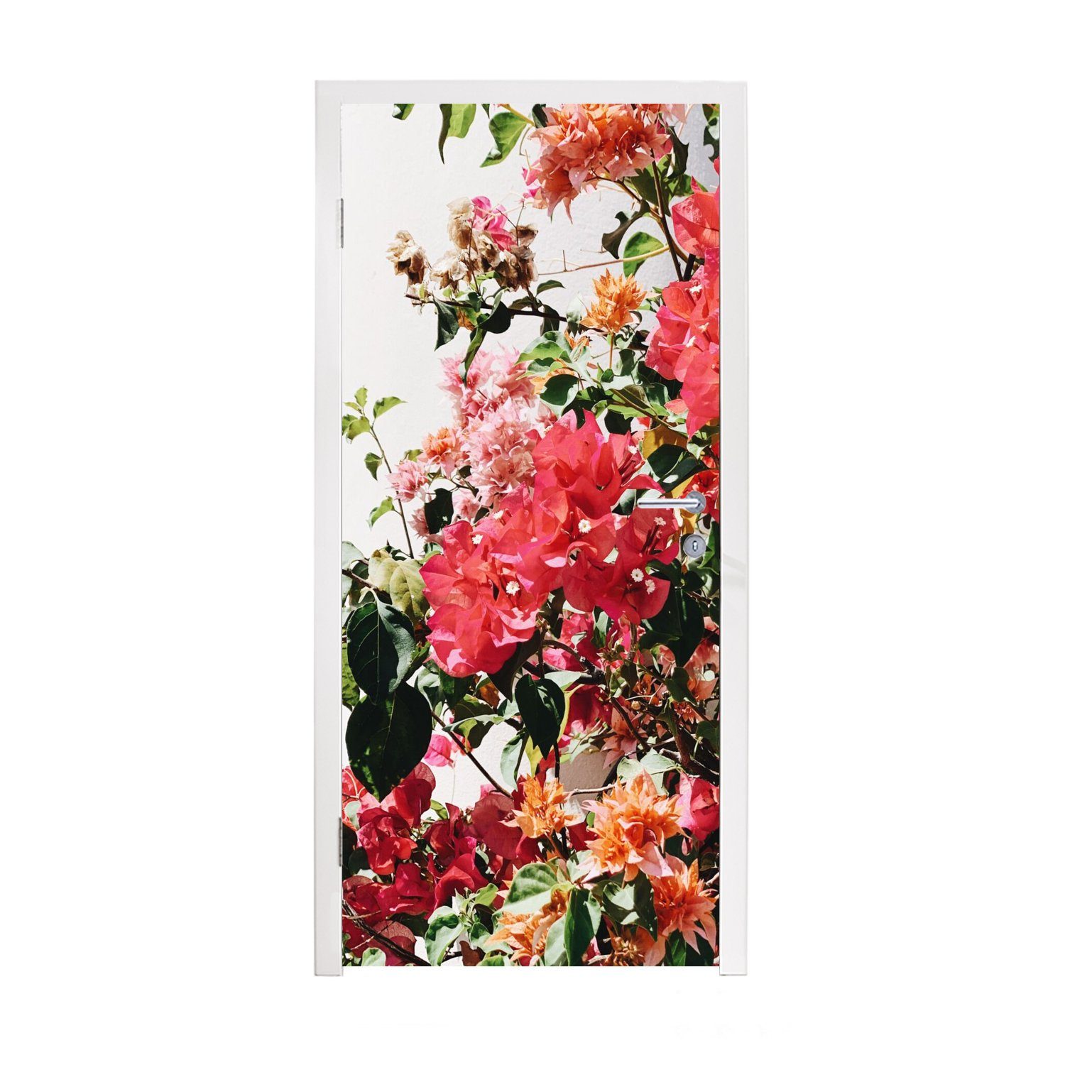 MuchoWow Türtapete Blumen - Strauch - Sommer - Rosa, Matt, bedruckt, (1 St), Fototapete für Tür, Türaufkleber, 75x205 cm