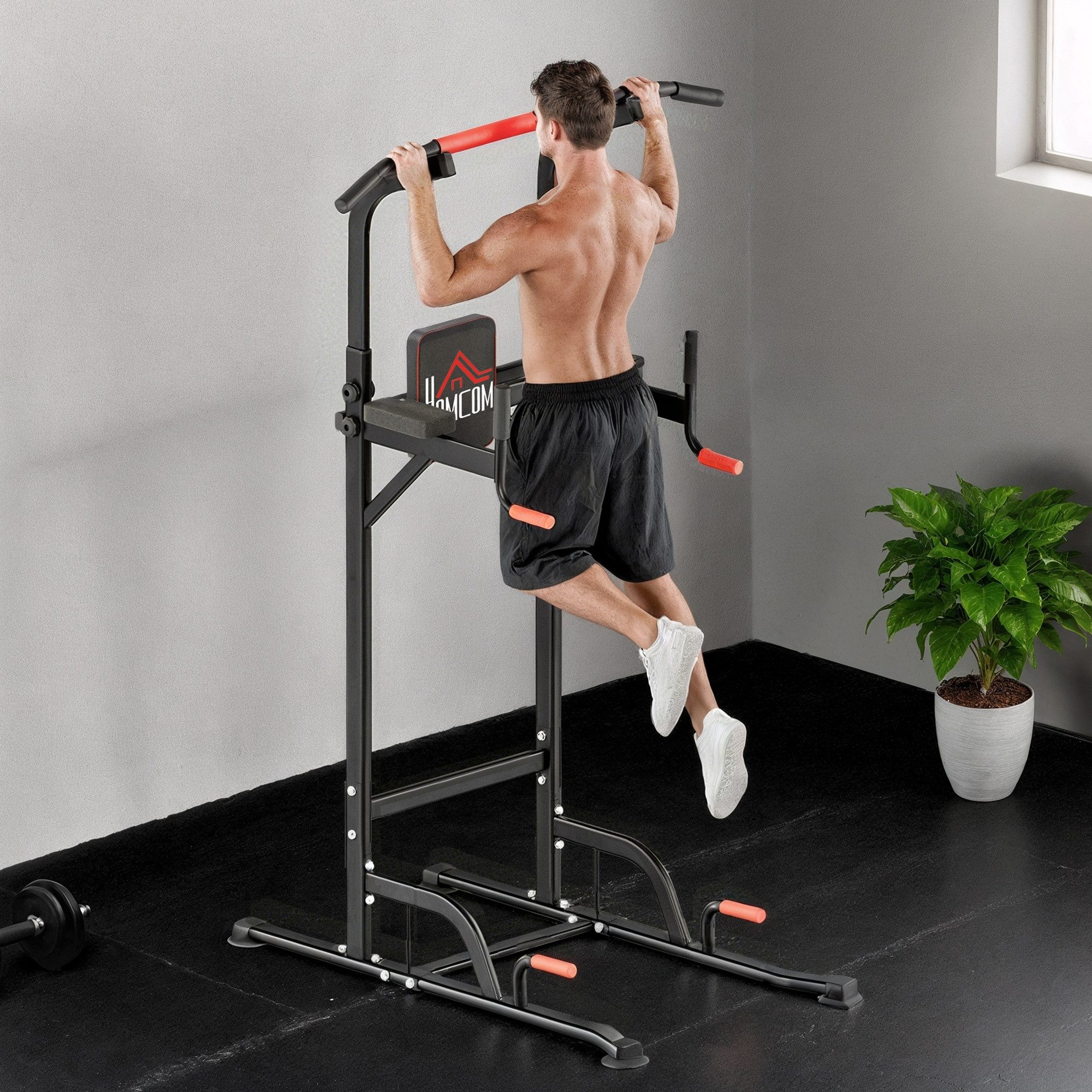 HOMCOM Kraftstation Klimmzugstange Saugnäpfe freistehend Kraftturm Home Gym, 0 Gewichtsblöcke (höhenverstellbar Power Tower, 1-tlg., Gepolsterte Dip Station), Höhenverstellbar, stabil