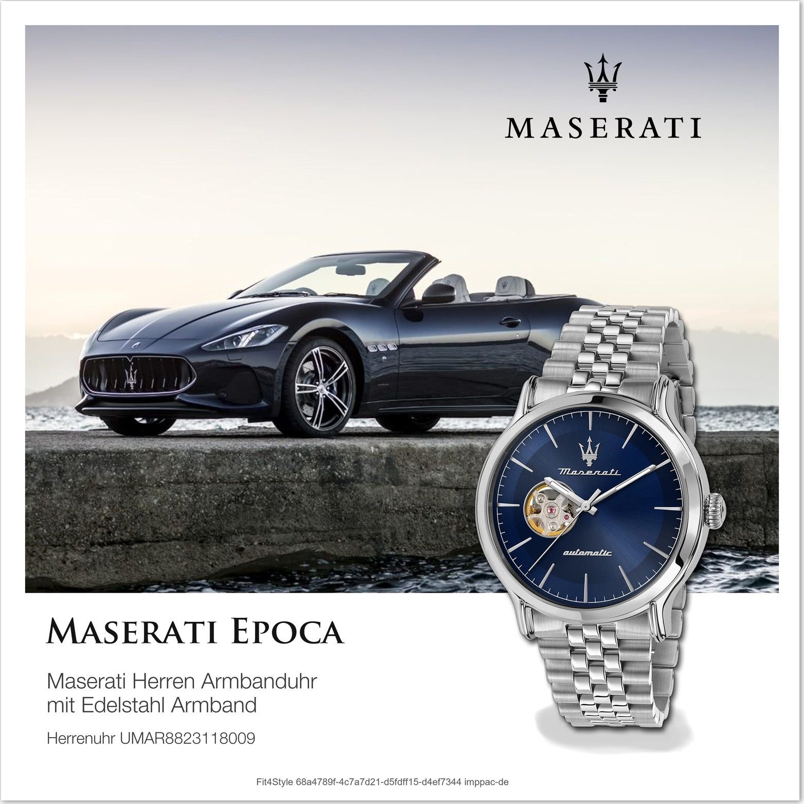 MASERATI Quarzuhr Maserati Herren Armbanduhr Epoca, Herrenuhr  Edelstahlarmband, rundes Gehäuse, groß (ca. 42mm) blau