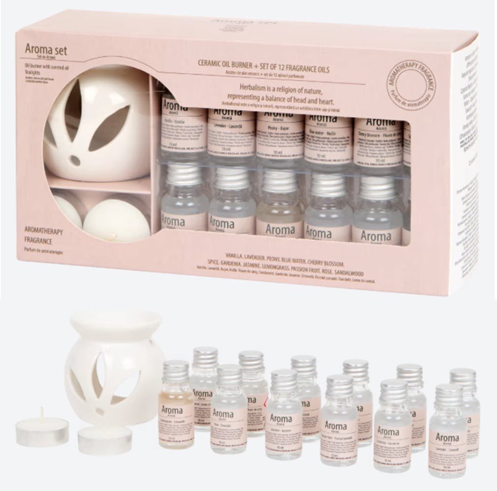 Spectrum Duftöl Geschenkset Duftbrenner mit 12 x Duftöl und Teelichter (15-St)