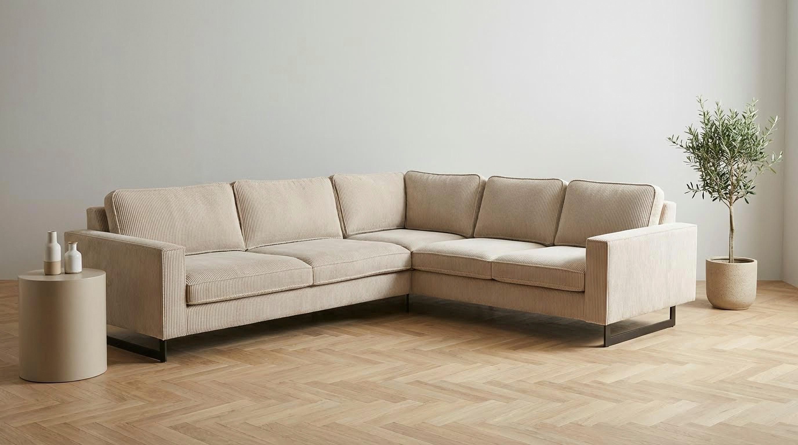 Home affaire Ecksofa Pinto, XXL, 250/290 cm, langer Schenkel, Ottomane, Cord, Chenille, Lederoptik, mit Keder, Metallfüße, Wellenunterfederung