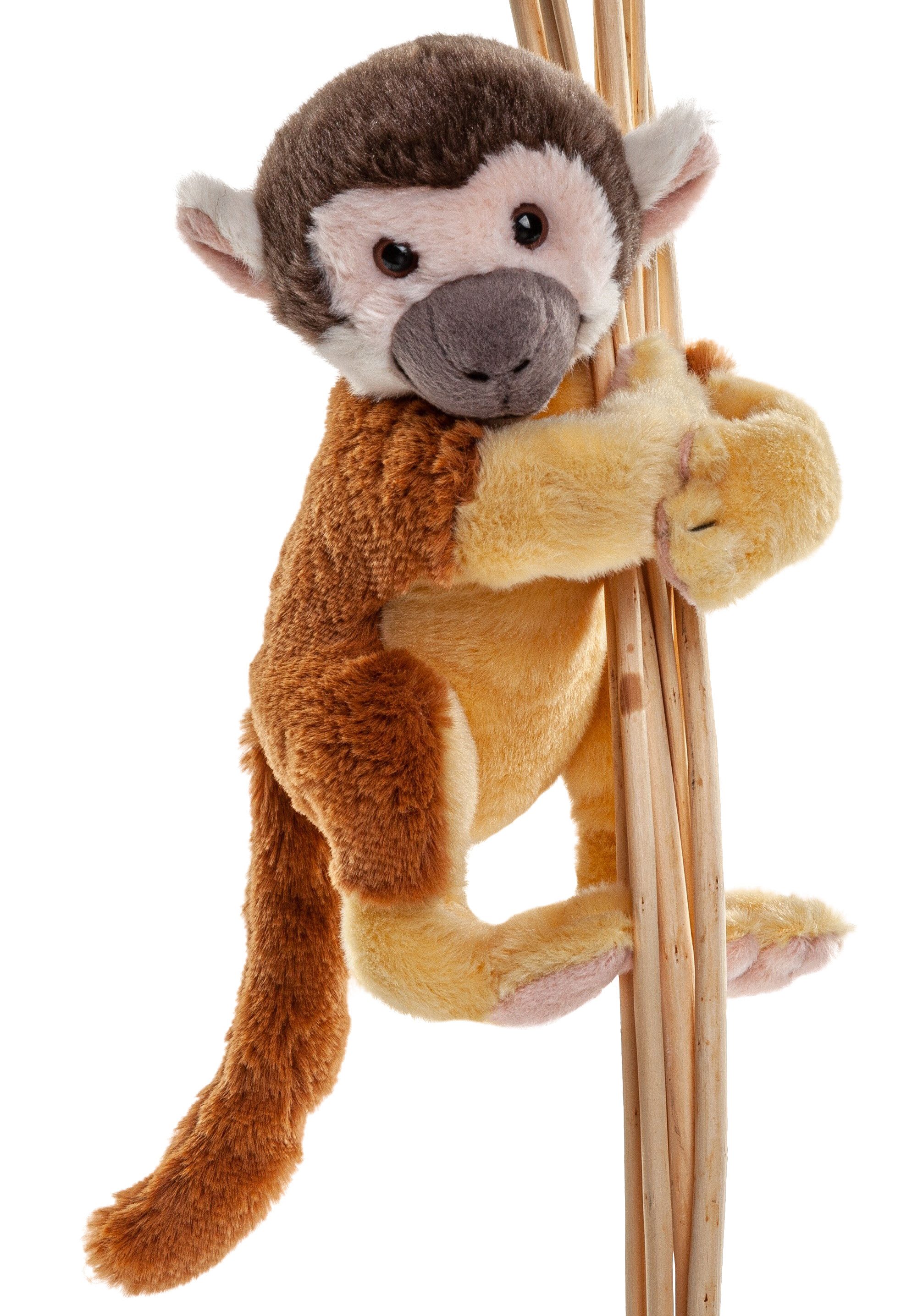 Uni-Toys Kuscheltier Totenkopfaffe mit Klammerarm - 18 cm (Höhe) - Plüsch-Affe - Plüschtier, zu 100 % recyceltes Füllmaterial