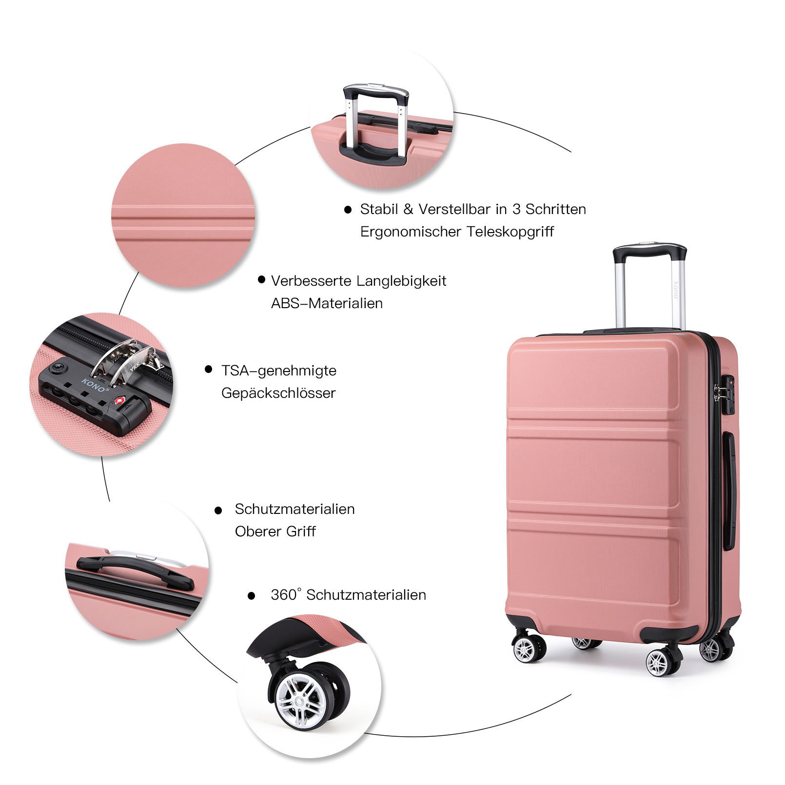 KONO Hartschalen-Trolley mit TSA-Schloss - Reisekoffer und Rollkoffer in einem – Bild 2 von 5