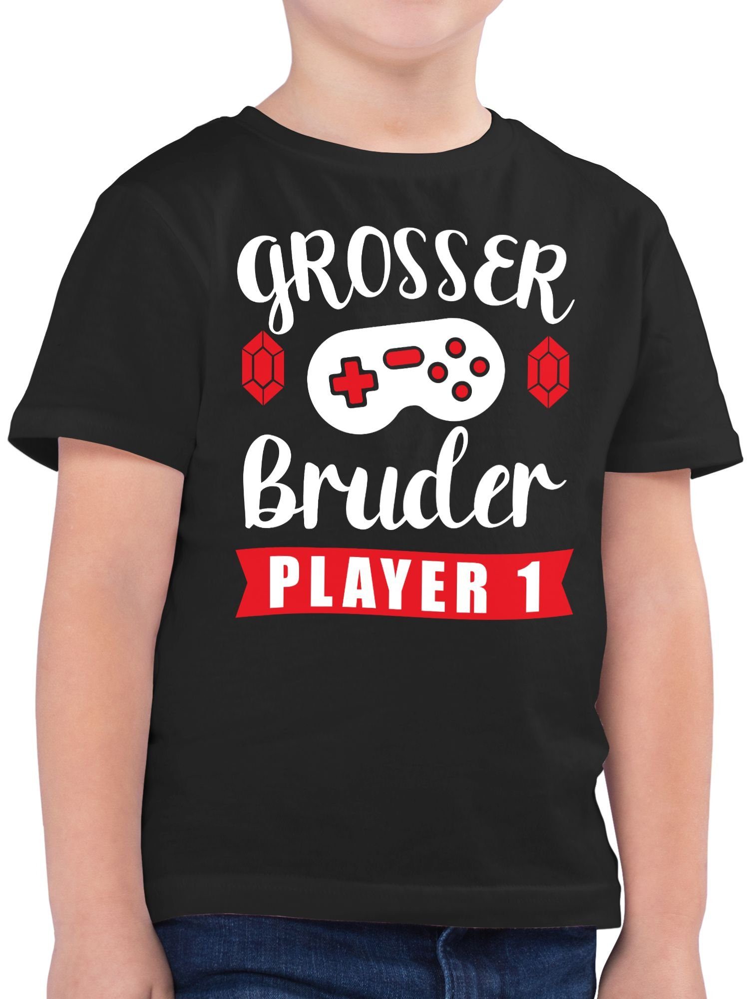 Shirtracer T-Shirt Großer Bruder - Player 1 Großer Bruder 1 Schwarz