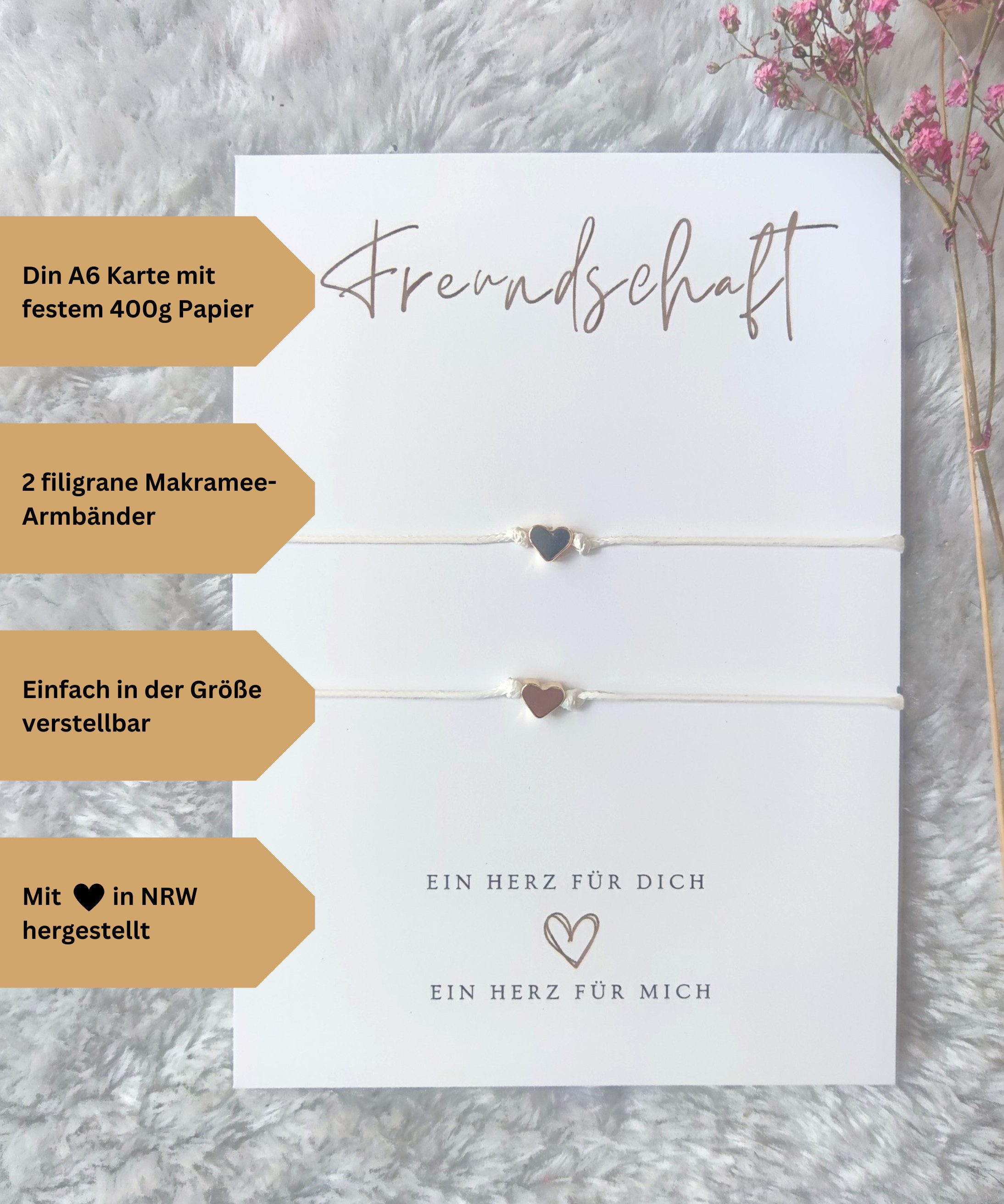Briefzauber Armband Set Freundschafts-Armbänder (2 Stk), schlichte & minimal Makramee-Bänder
