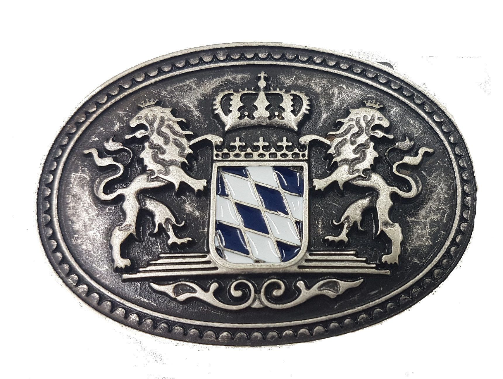 Pezzo D'oro Koppelgürtel Koppelgürtel Bayerisches Wappen, Löwe, Bayernraute blau emailiert (1-teilig) Gürtel aus Büffelleder, weiß gesteppt – Bild 2 von 5