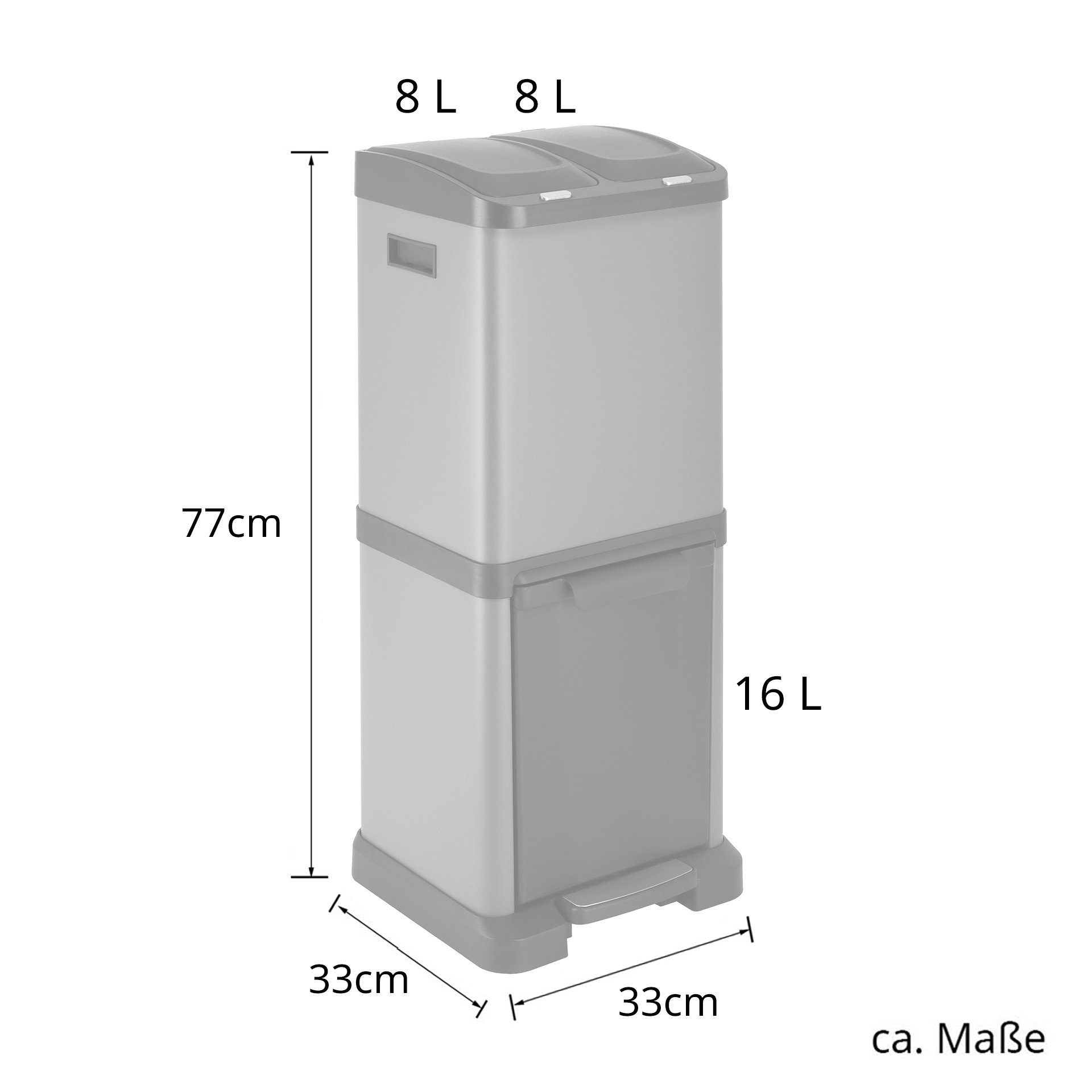 robust 32L 3XCombo, SVITA Mülltrennsystem mit langlebig Henkel, Inneneimer Fassungsvermögen, und Grau