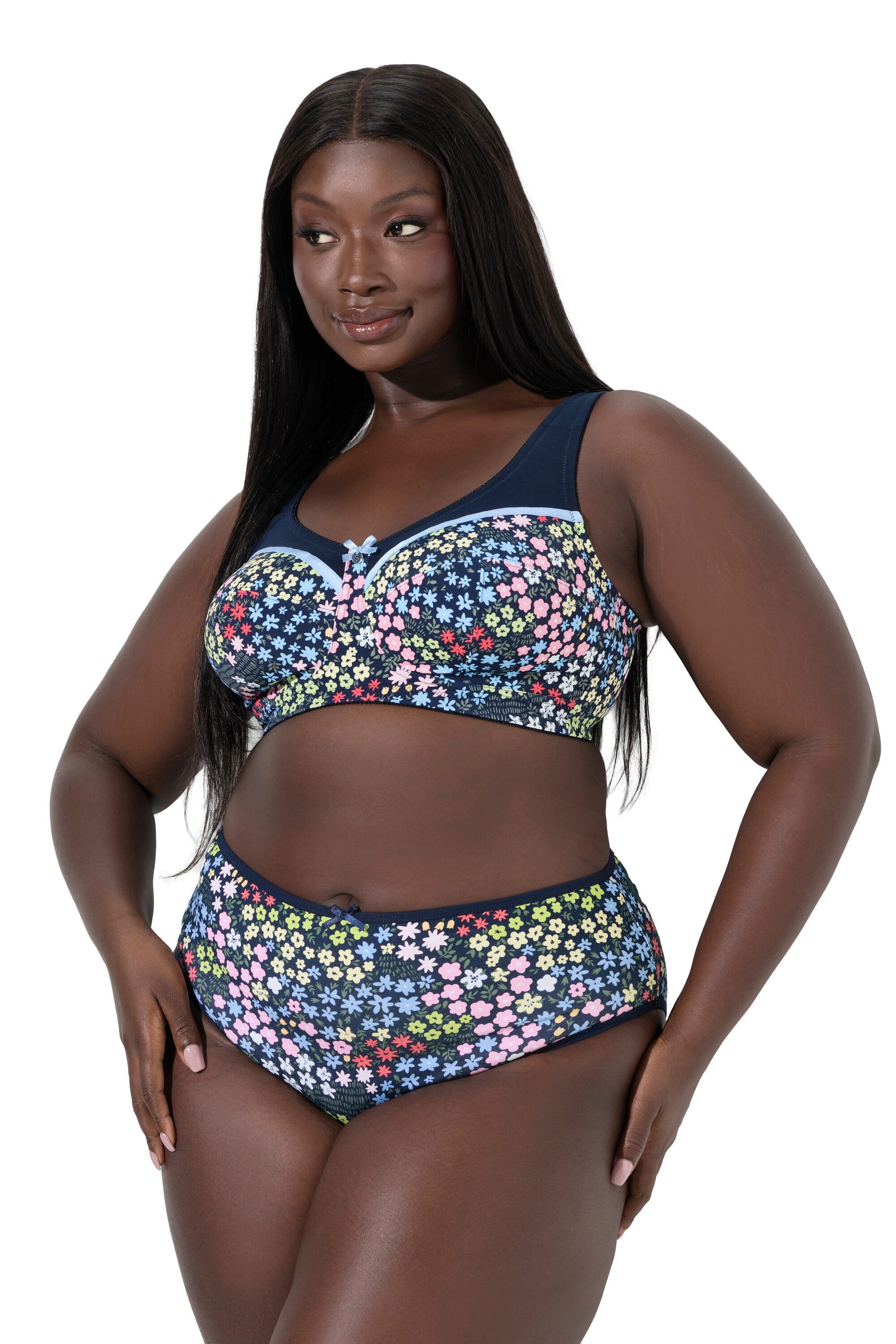 Ulla Popken Midislip Midislips 5er-Pack Blüten/ einfarbig