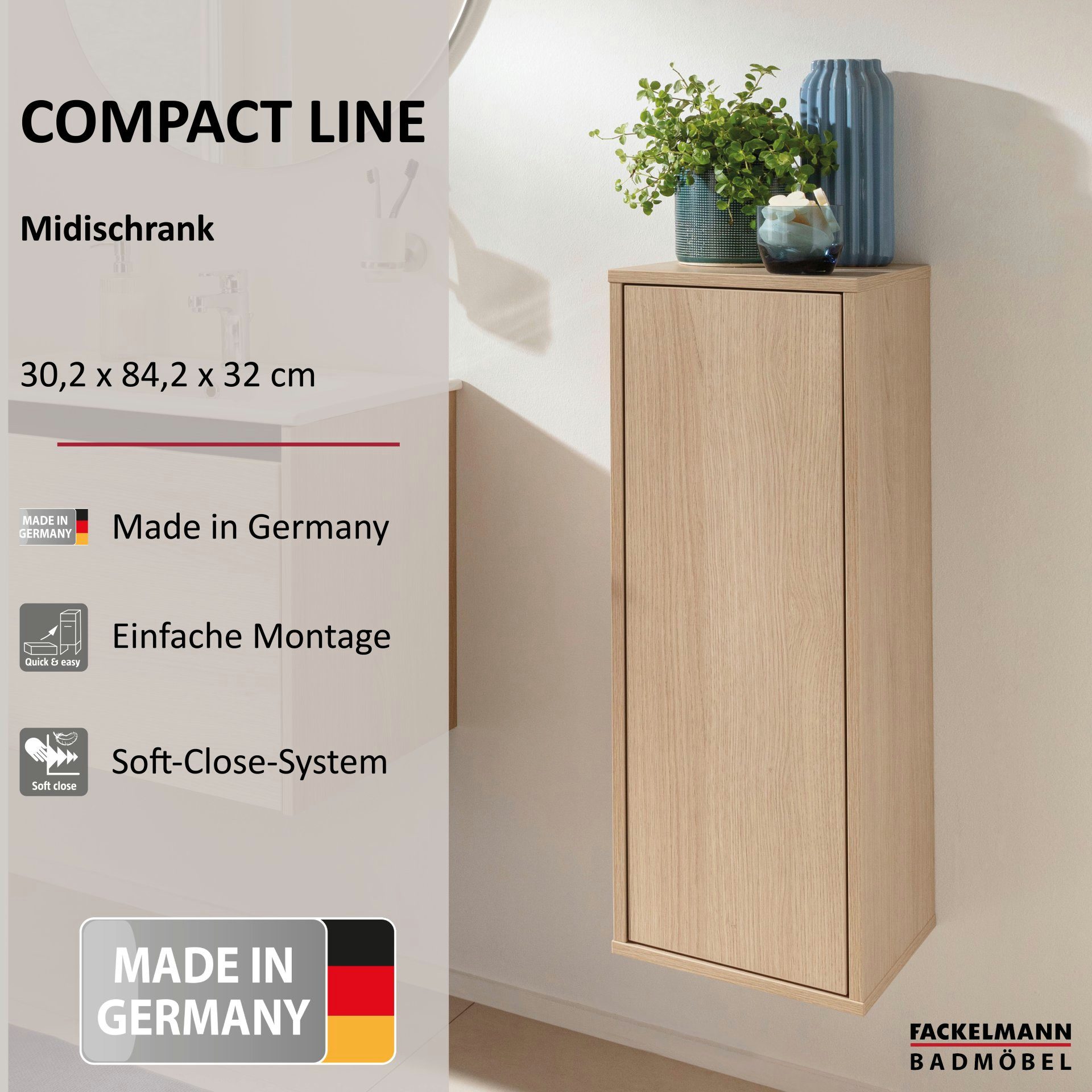 FACKELMANN Midischrank Badezimmerschrank, Midischrank, Stauraumwunder, Modernes Design