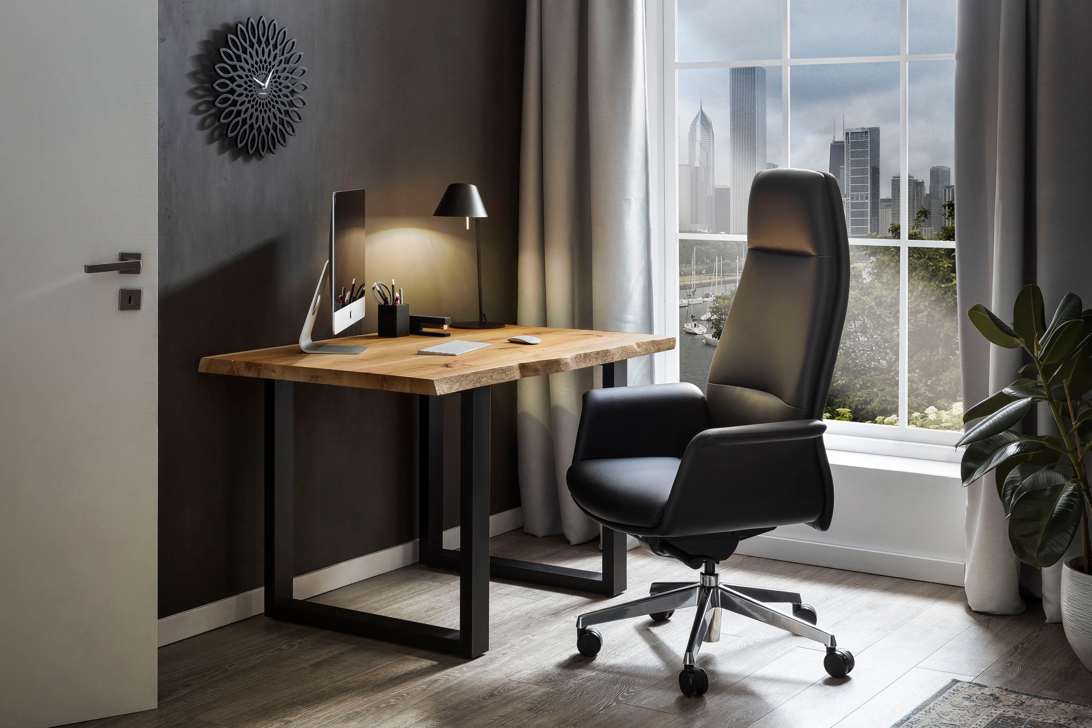SalesFever Schreibtisch Villach Arbeitsplatz, echte Baumkante, Home office Laptoptisch
