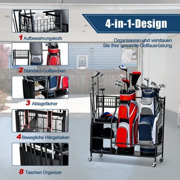 COSTWAY Golftrolley, mit Rollen & Haken, passend für 2 Golftaschen & Zubehör