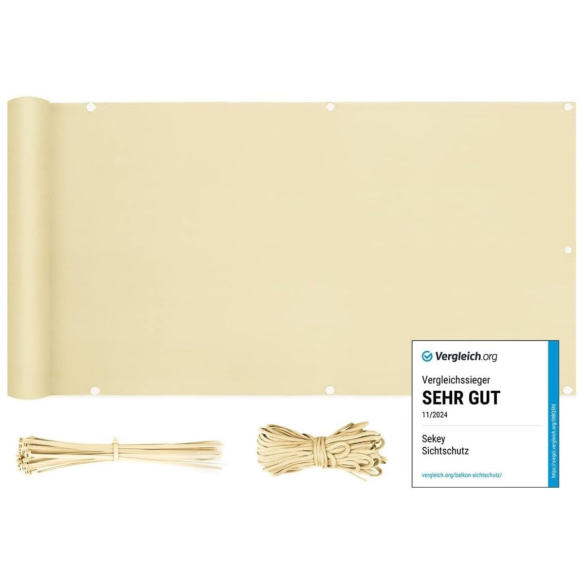 Sekey Balkonsichtschutz Balkonabdeckung PES Balkonverkleidung Blickdicht Windschutz Garten mit Ösen, Nylon Kabelbinder und Kordel