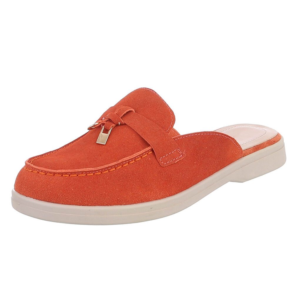 Ital-Design Damen Mule Schlupfschuh mit Metallic-Detail Pantolette (91742498) Blockabsatz Pantoletten in Orange