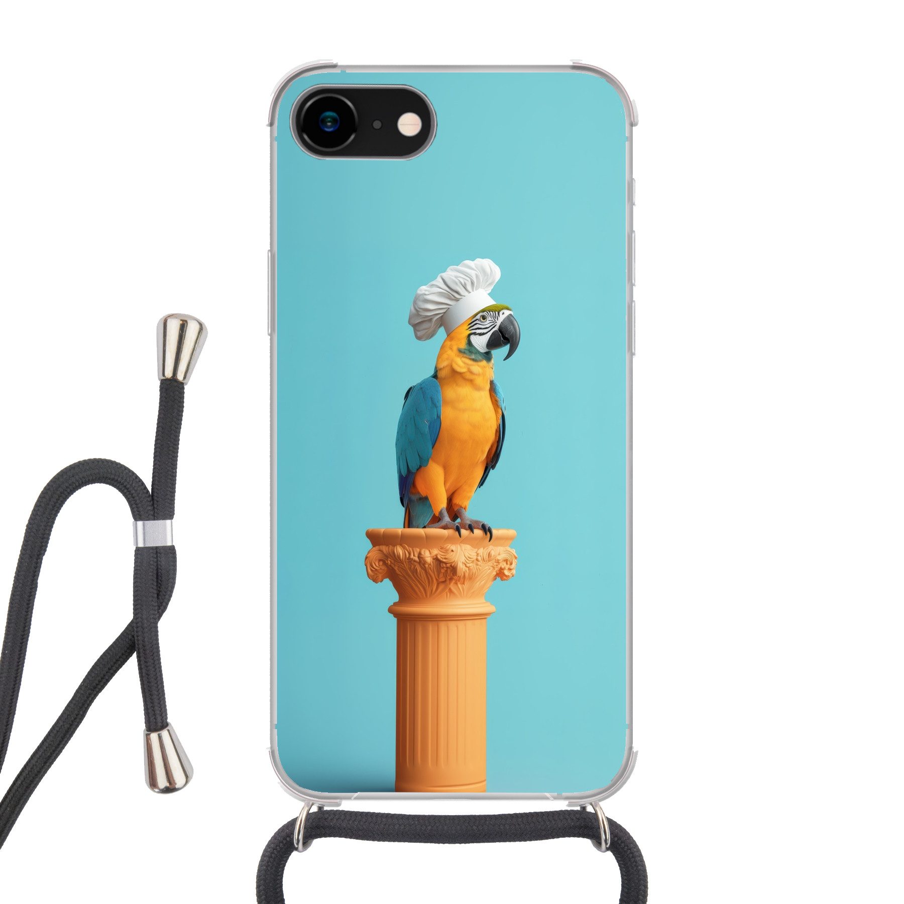 MuchoWow Handyhülle für Apple iPhone 8 Papagei - Kochmütze - Lustig - Vogel, Tragbare Handyhüllen mit Kette zum umhängen, Handykette Handyband
