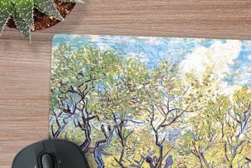 MuchoWow Gaming Mauspad Obstgarten mit blühenden Pflaumen - Vincent van Gogh (1-St), Mousepad mit Rutschfester Unterseite, Gaming, 40x40 cm, XXL, Großes