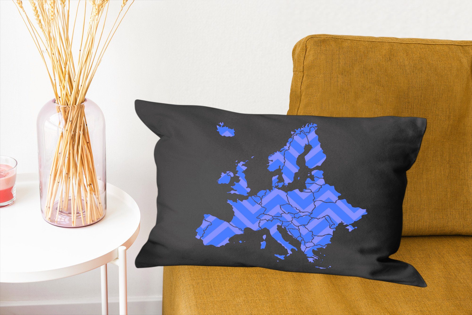 Dekoration, Schlafzimmer Füllung, Muster Zierkissen, - Dekokissen MuchoWow Wohzimmer Europa Blau, mit Dekokissen Karte -