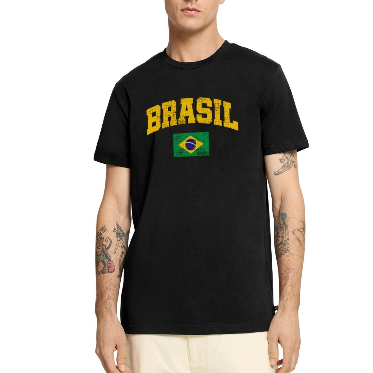 Spreadshirt T-Shirt Brasil Schriftzug Brasilien Flagge Retro Männer Premium T-Shirt (1-tlg)