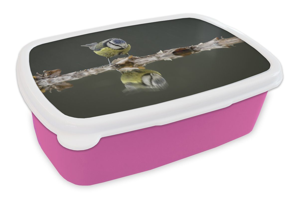 MuchoWow Lunchbox Vogel - Wasser - Spiegelung, Kunststoff, (2-tlg), Brotbox für Erwachsene, Brotdose Kinder, Snackbox, Mädchen, Kunststoff rosa