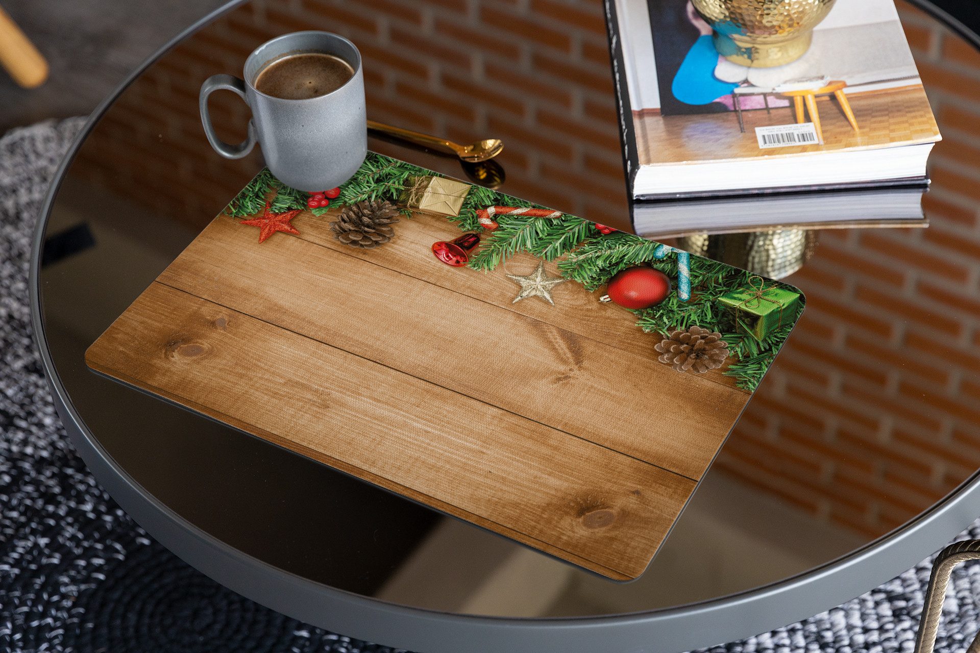 matches21 HOME & HOBBY Platzset Abwaschbare Tischsets 4er Set Weihnachten Holz Deko, (4-St), Platzsets als Tisch-Untersetzer und Tisch-Deko für Esstisch Teller