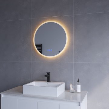 AQUABATOS Badspiegel Lichtspiegel 60x60cm Rund mit Beleuchtung Bad Spiegel Wandspiegel, Beschlagfrei, 3 Lichtfarben, Dimmbar, Memory-Funktion, IP44, Touch