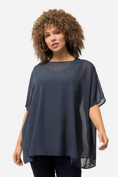 Ulla Popken Druckbluse Chiffonbluse Oversized Rundhals Halbarm