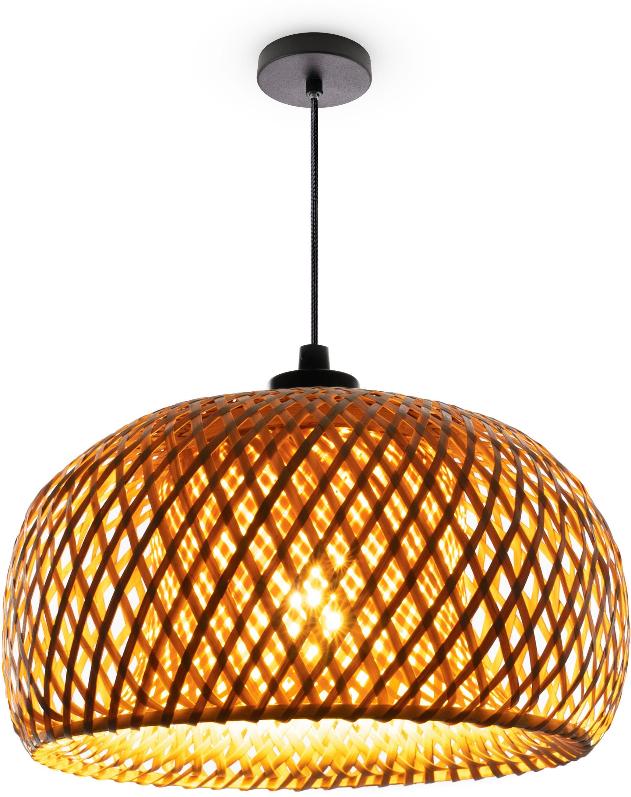 Paco Home Pendelleuchte PESA, ohne Leuchtmittel, Bambus Boho Hängeleuchte Rattan Optik Korblampen Esszimmerlampe