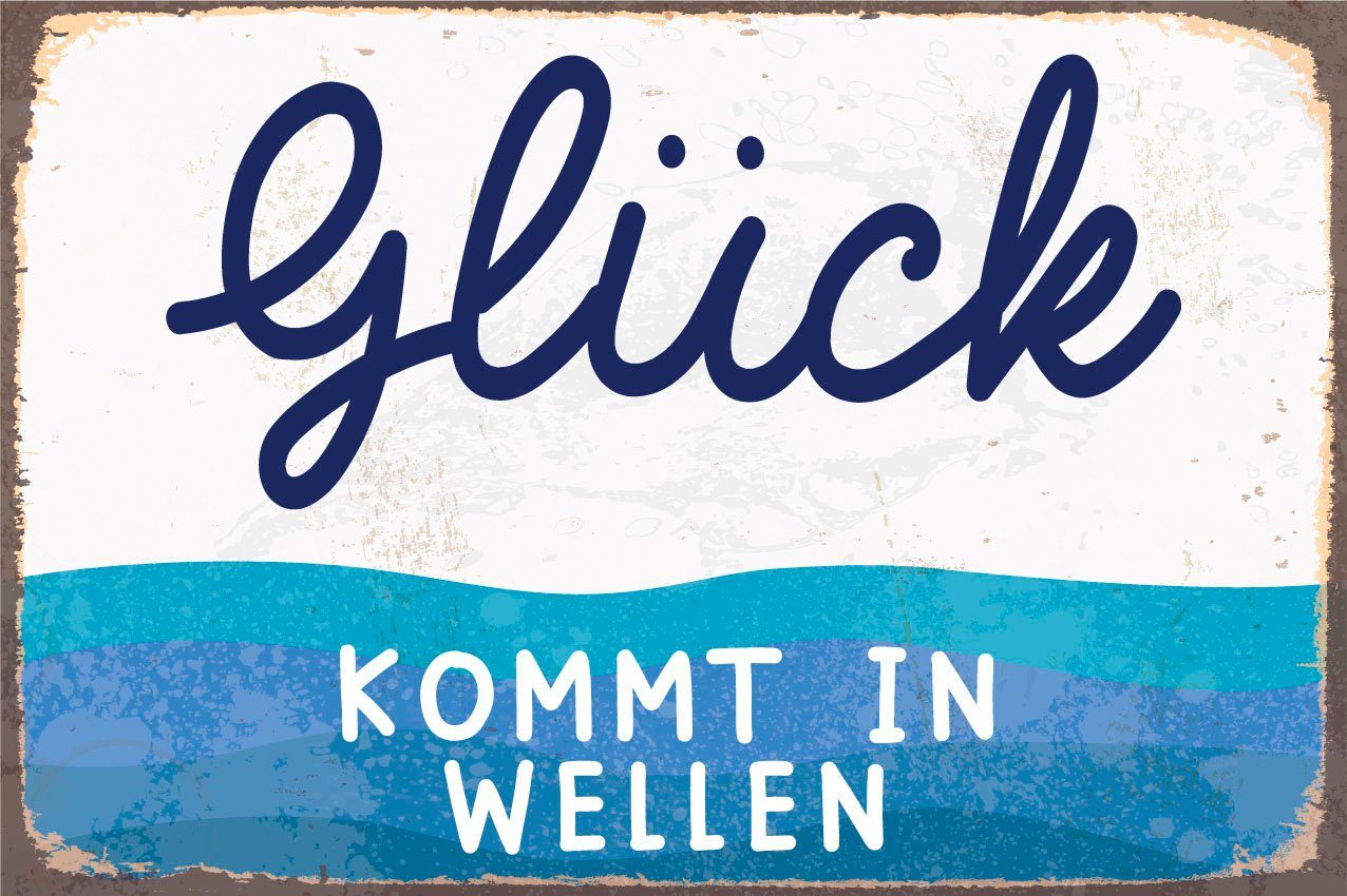 queence Metallbild Glück kommt in Welle, Meer, Schriftzug, Schriftzüge (1 St), Stahlschilder