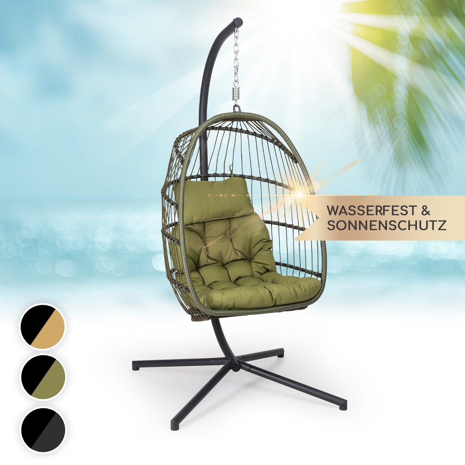 Dunkelgrün Polyester Aluminium Polyrattan Sitzkissen Biarritz, blumfeldt Loungesessel Hängesessel