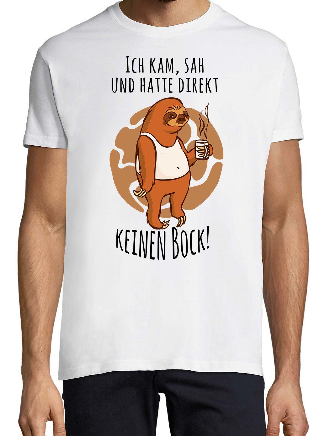 T-Shirt UND ICH modischem KEINEN HATTE SAH DIREKT Youth mit Herren Shirt Designz Weiss BOCK! KAM Frontprint