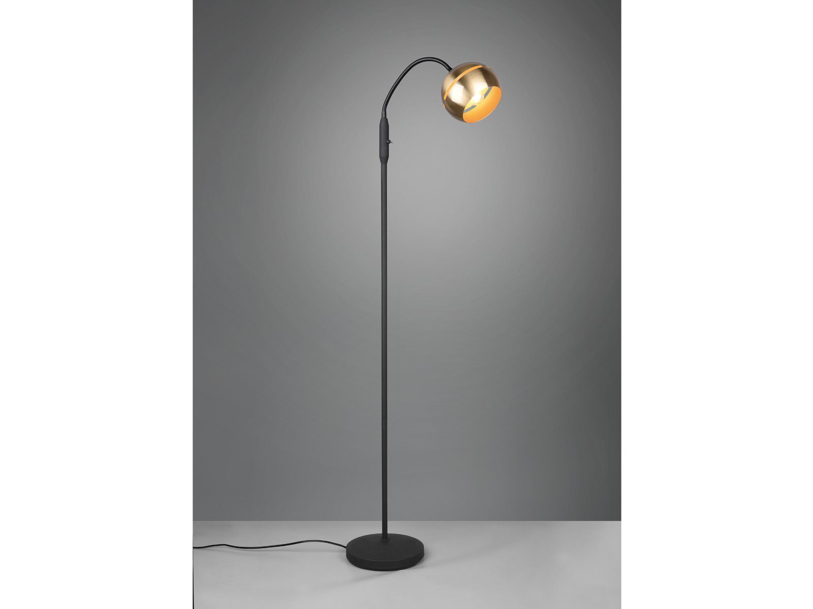 meineWunschleuchte LED Stehlampe, Design-klassiker Stand Lese-lampe für  Leseecke & Büro mit Flexarm zum lesen, Schwarz Gold