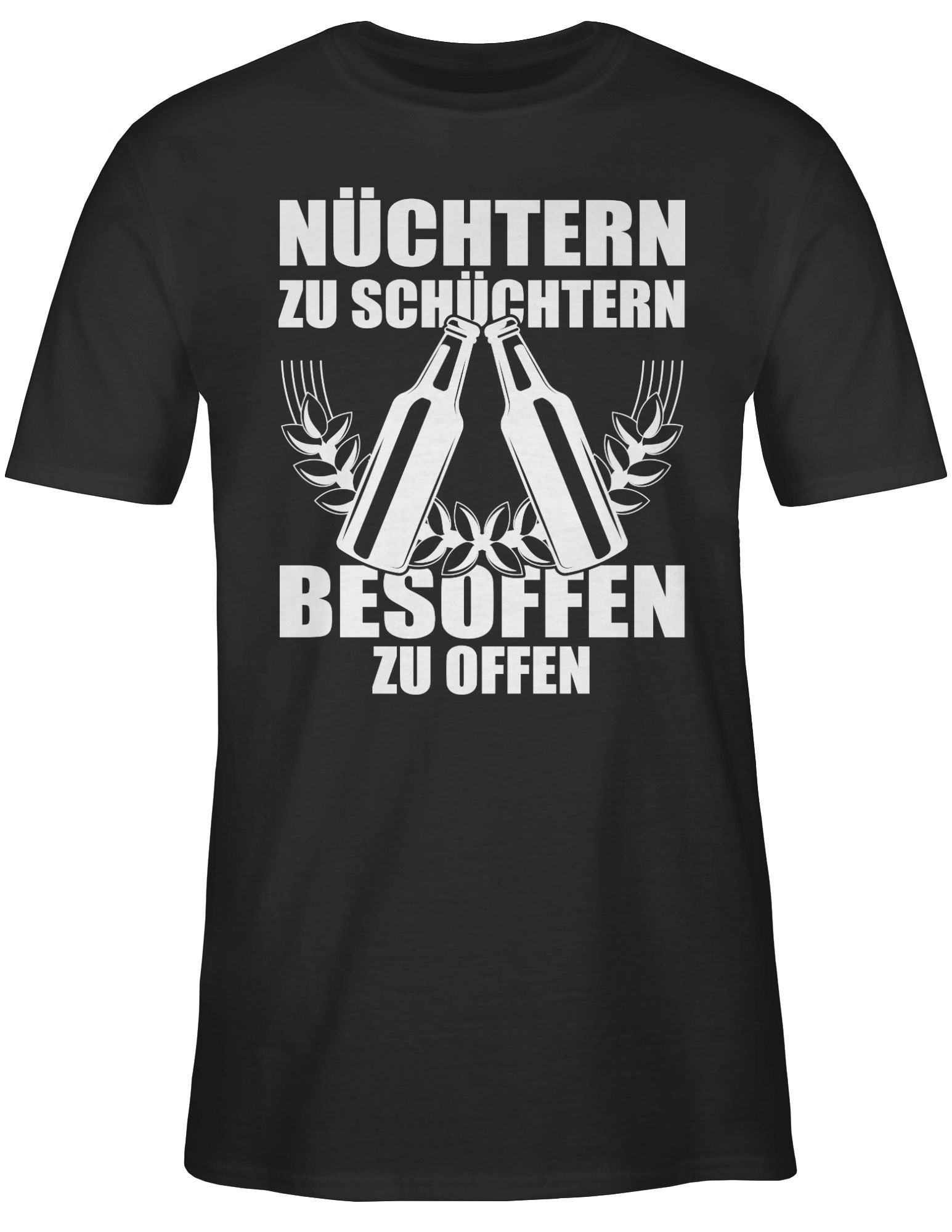 Shirtracer T-Shirt Nüchtern zu Alkohol & besoffen schüchtern Herren Party Schwarz - weiß zu - 01 offen