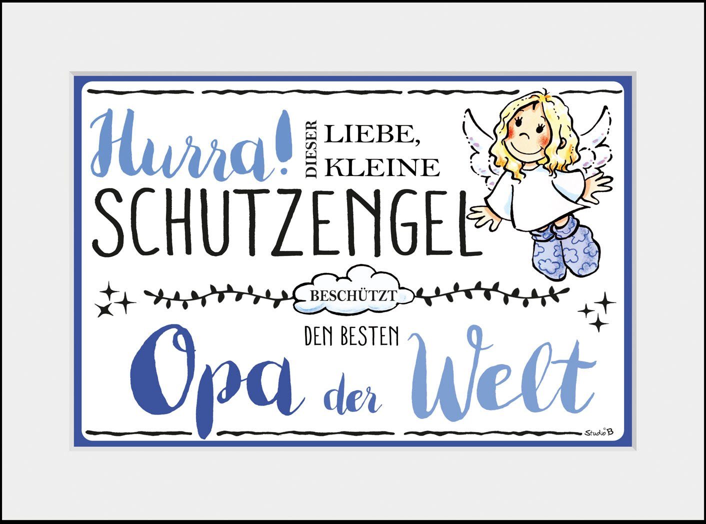 queence Bild Schutzengel Opa, Blumen, Engel, Himmel, Liebessprüche, Schriftzug, Sprüche & Texte, Stern, Sterne (1 St), HD Premium Poster-Druck inkl. Holzrahmen