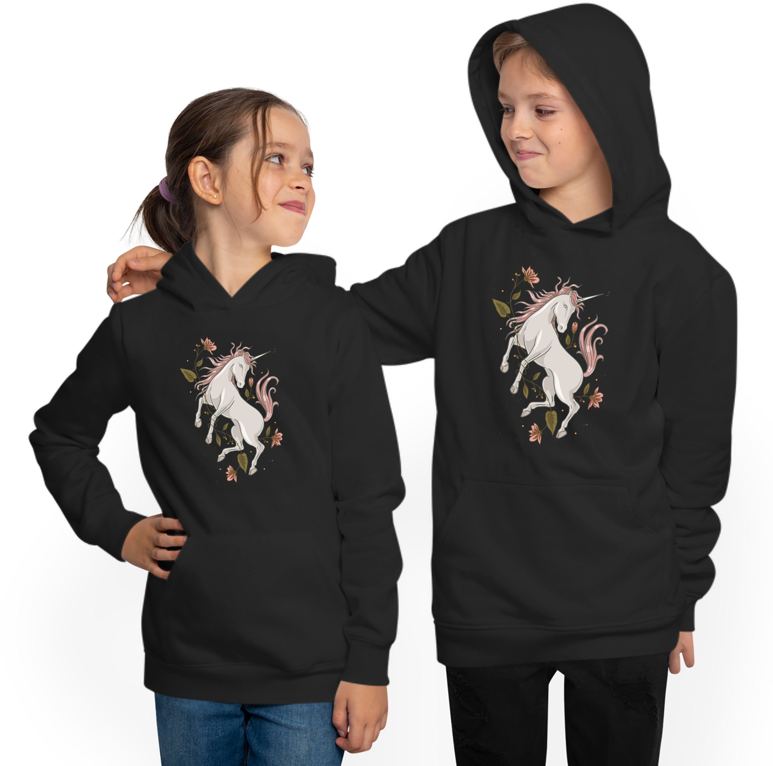 mit Aufdruck, Kapuzensweater mit Blumen Kapuzen Hoodie MyDesign24 i186 Sweatshirt Kinder Einhorn Hoodie