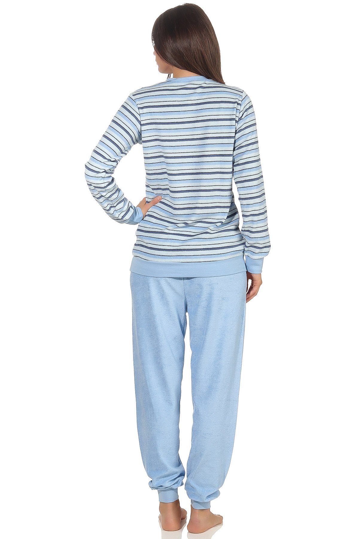 mit 13 - Bündchen Damen Streifenoptik 291 by hellblau RELAX Frottee in Schlafanzug Normann 572 Pyjama