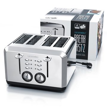 Arendo Toaster, 4 kurze Schlitze, für 4 Scheiben, 1630 W, Automatik, Edelstahl, Wärmeisolierendes Doppelwandgehäuse