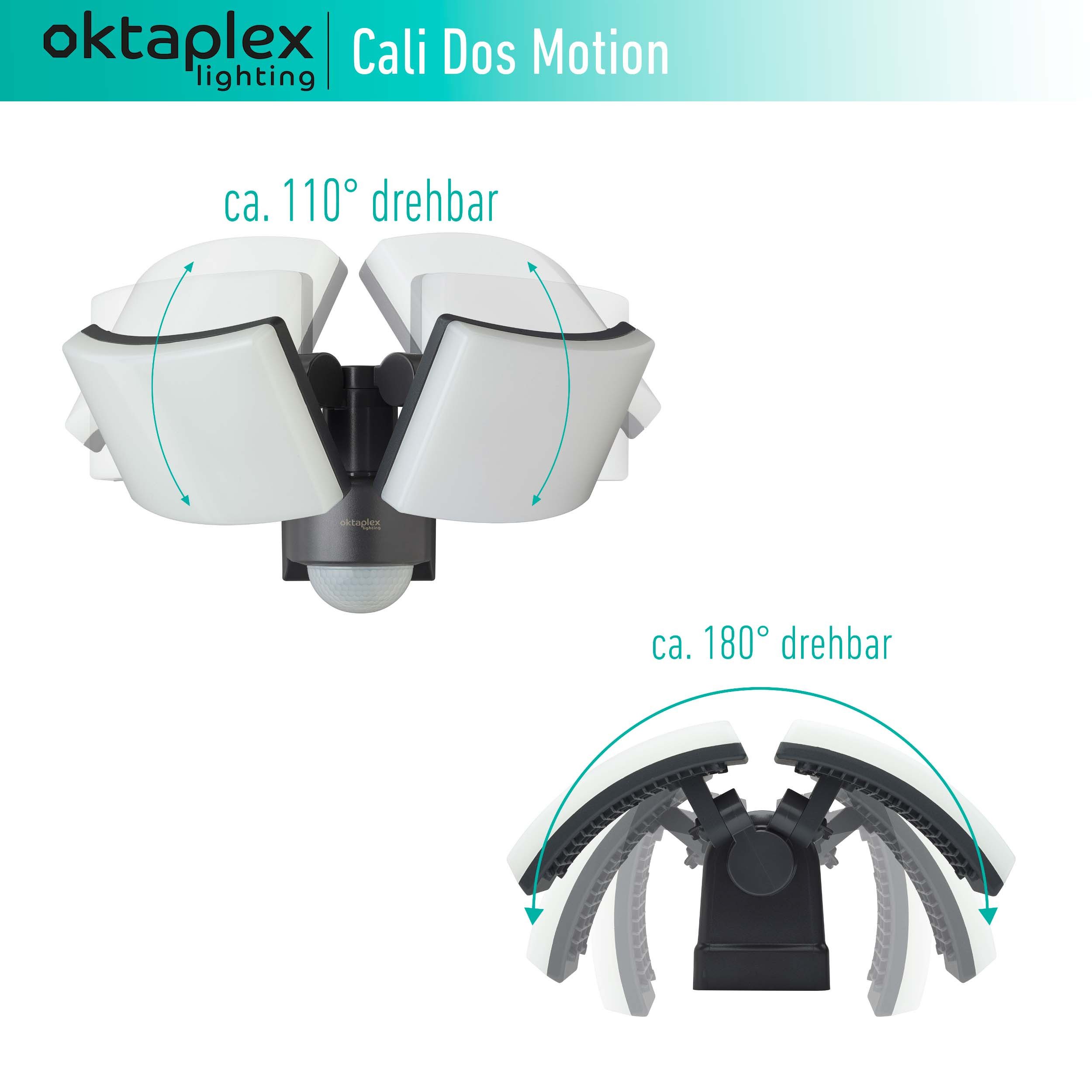 Oktaplex lighting LED Außen-Wandleuchte Cali Dos LED Strahler mit Bewegungsmelder 10m / 240 Grad IP65, PIR-Sensor, dreh- und schwenkbar, inklusive Leuchtmittel, – Bild 5 von 5